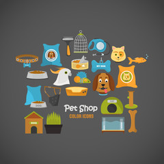 Pet store color icons set for web and mobile design