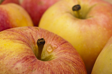 Macro of fresh red wet apples 