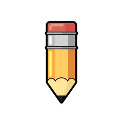 Vector icon yellow pencil wooden and pink eraser flat on white background