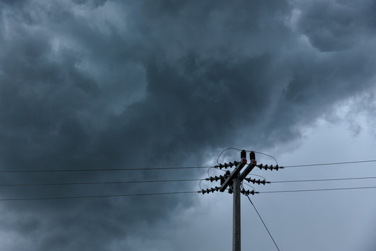 Black Cloud Before Rain Strom And Wire Hi Votage