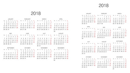 Calendar. 2018 Calendar. Vector print template. - obrazy, fototapety, plakaty