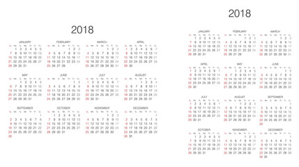 Calendar. 2018 Calendar. Vector print template.