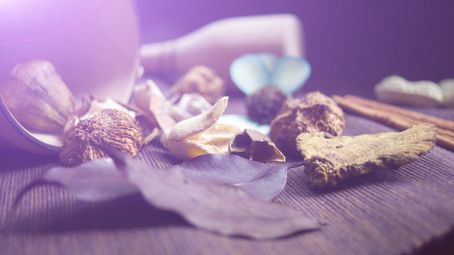 Mortar roots. Spices, seasonings.