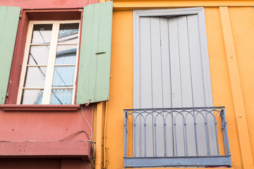 Facade of the old town of Perpignan, in French Catalonia