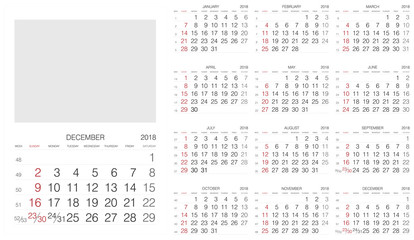 Calendar. 2018 Calendar. Vector print template.