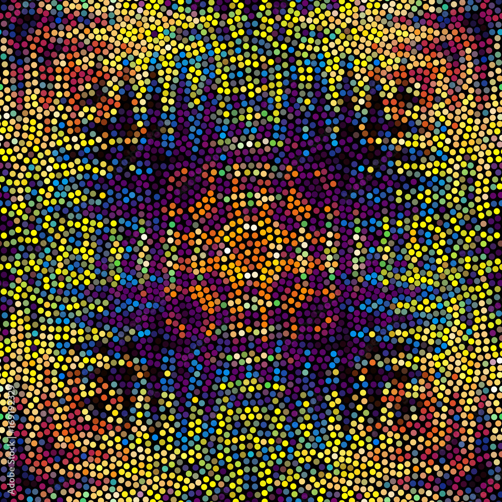 Poster Irregular dots pattern. Seamless background. Mosaic art tile of small dots. Random circles.