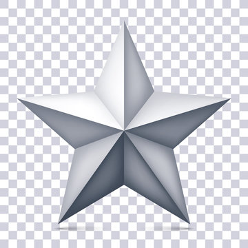 Volume five-pointed gray star on transparent background, 3d object, geometry shape, mesh version, vector object for you project