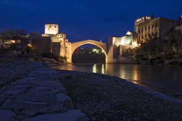 Fototapeta na wymiar Historical Mostar Bridge (Stari Most) in city of Mostar, Bosnia and Hercegovina.