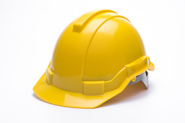 Yellow safety helmet isolated on white background. - obrazy, fototapety, plakaty