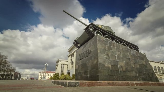Motorized timelapse of the monument of T34 tank in Minsk city, Belarus.