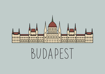Hand drawing sketch of Budapest Parliament Building, Hungary. 