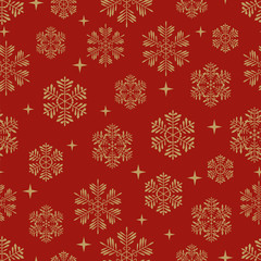 Seamless snowflake pattern. New Year snowflakes on a red background. Christmas snowflakes. Vector illustration.
