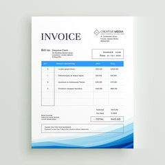 blue wave invoice template design vector