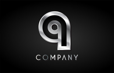 Q silver metal alphabet letter icon design