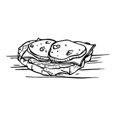  painted sandwich with cheese and sausage isolated on white background