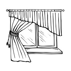 beautiful window with sill tulle and curtains isolated on white background