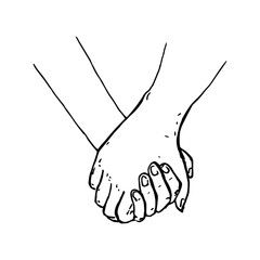  painted hands holding hands that are isolated on a white background