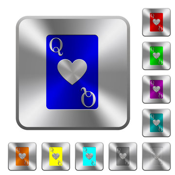 Queen of hearts card rounded square steel buttons