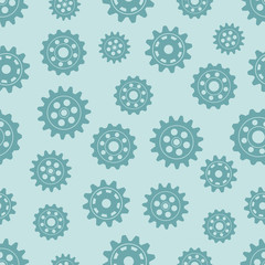 Seamless gear pattern. Gears on a blue background. Vector illustration.