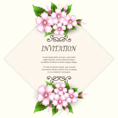 Invitation card, Wedding card and lace frame on beige background