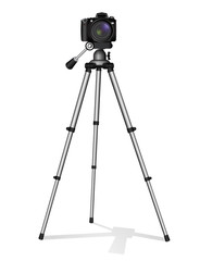SLR camera on a tripod. Metal construction. Take a photo, movie or video.