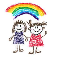 Happy children Kids drawing style Kindergarten