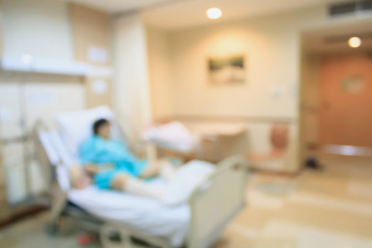 Abstract hospital room interior with bed blur background