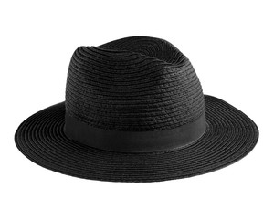 Black elegant straw hat isolated on white