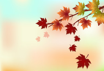 Naklejka na ściany i meble Maple tree and leaves floating, autumn background, paper art style