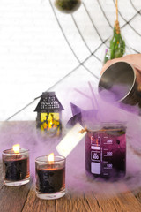 Halloween drink, witchcraft magic poison refreshment concept for Halloween party. (Blueberry Italian soda drink)