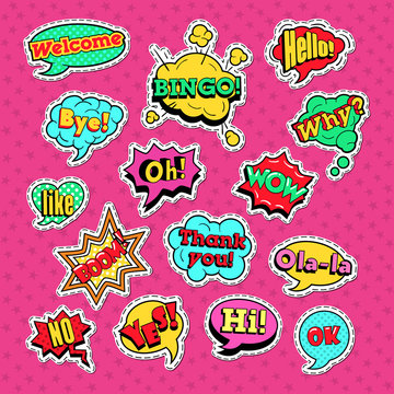 Comic Speech Bubbles Set for Badges and Patches. Communication Dialog Shapes. Vector illustration