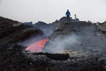 Tuinposter Effusive Activity at Mount Etna Volcano in italy © Wead