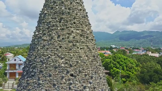 Drone Shows Ancient Coral Buddhist Temple Cone Tower