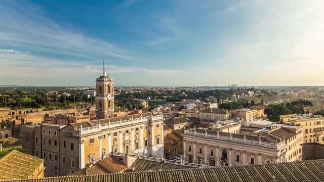 Aerial view timelapse of Capitoline Hill from Vittoriano at sunny day. Rome, Italy. April, 2016.