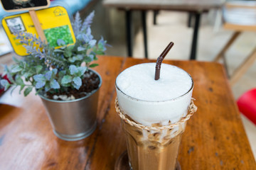 a glass of iced coffee
