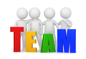 Team teamwork team player building spirit colleagues people 3d tex template red yellow green blue isolated on white