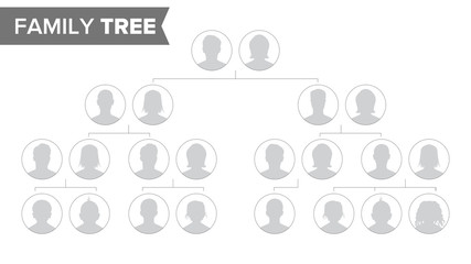 Genealogical Tree Template Vector. Family History Tree With Default People Portraits. Family Tree Chart Illustration
