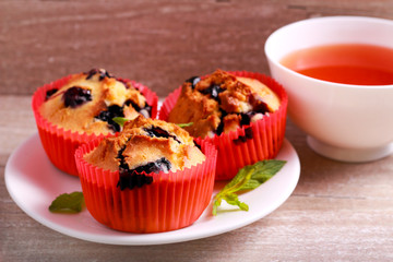 Blueberry muffins and cup of tea