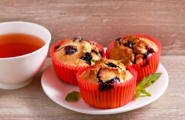 Blueberry muffins and cup of tea