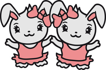 2 freundinnen schwestern duo paar pärchen lesbisch homosexuell mädchen girl frau weiblich schleife rock kleid schön hübsch kaninchen hase klein süß niedlich glücklich