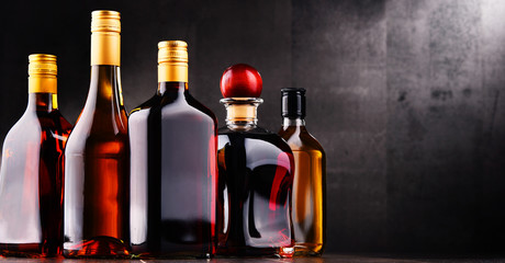 Bottles of assorted alcoholic beverages
