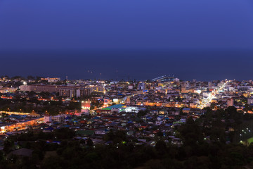 Hua Hin town from scenic point at twilight