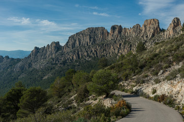 Road across Castellets Ridge near Puig Campana, from near Altea / Benidorm, Spain.