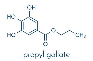 Propyl gallate antioxidant food additive molecule. Skeletal formula.