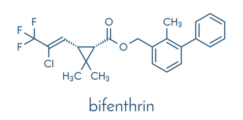 Bifenthrin insecticide molecule (pyrethroid class). Skeletal formula.
