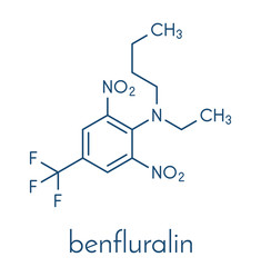 Benfluralin herbicide molecule. Skeletal formula.