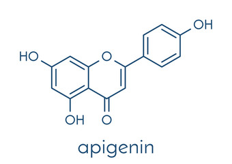 Apigenin yellow herbal dye molecule. Skeletal formula.