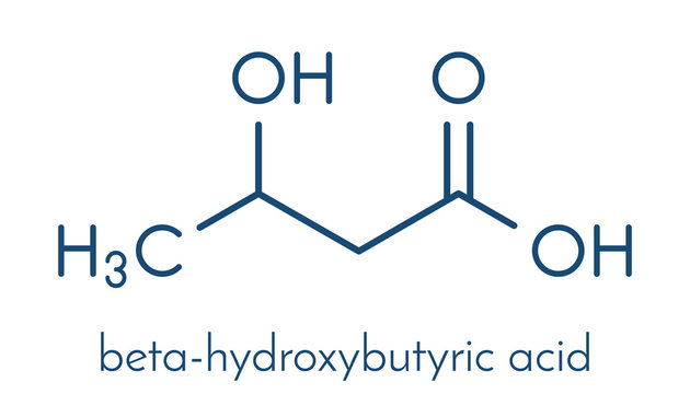 Beta-hydroxybutyric acid (beta-hydroxybutyrate) molecule. Skeletal formula.