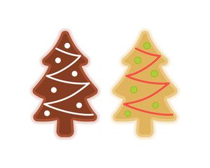 Traditional xmas cookies symbols: christmas tree. Flat illustration of winter holiday sweet baked treats. Isolated on white background vector design elements.
