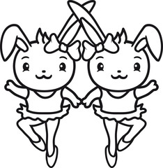2 freundinnen paar duett tutu pirouetten ballett ballerina tanzen schön mädchen frau weiblich kleid hübsch freundlich kaninchen hase klein süß niedlich glücklich